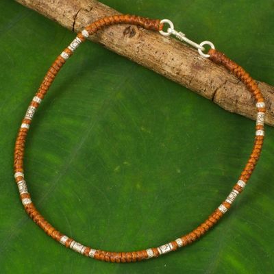 Alternate image for Artisan Crafted Brown Anklet with Karen Hill Tribe Silver Wandering Brown