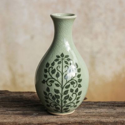 Alternate image for Handmade Small Green Celadon Ceramic Bud Vase Bodhi Tree