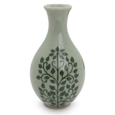 Alternate image for Handmade Small Green Celadon Ceramic Bud Vase Bodhi Tree