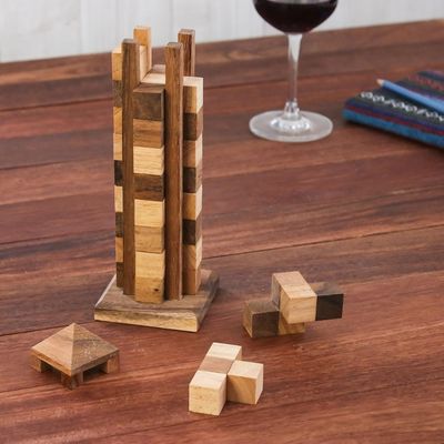 Alternate image for Hand Made Wood Tower Puzzle Game from Thailand Babylon Tower