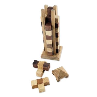 Alternate image for Hand Made Wood Tower Puzzle Game from Thailand Babylon Tower