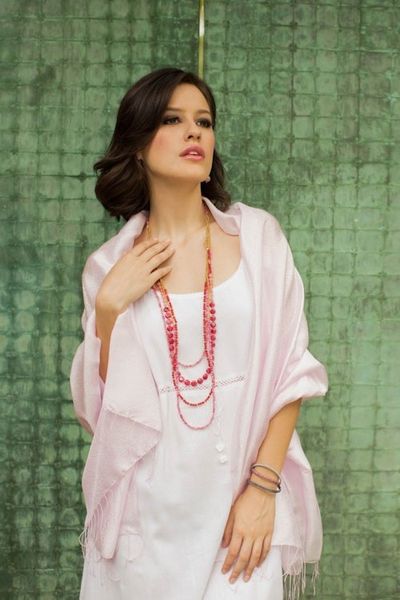 Alternate image for Pale Pink Floral Jacquard Shawl of a RayonSilk Blend Elegance in Pink