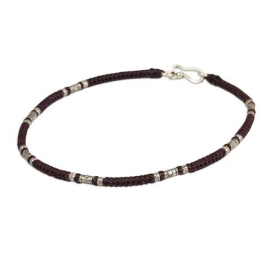 Alternate image for Artisan Crafted Maroon Anklet with Karen Hill Tribe Silver Wandering Maroon