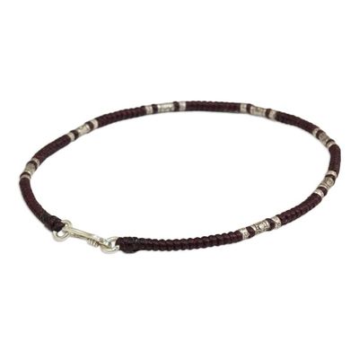 Alternate image for Artisan Crafted Maroon Anklet with Karen Hill Tribe Silver Wandering Maroon