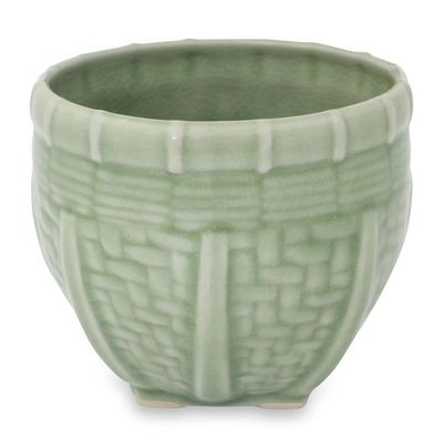 Alternate image for Handmade Green Ceramic Vase with Basket Motif Medium Basket