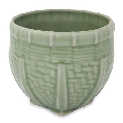 Alternate image for Handmade Green Ceramic Vase with Basket Motif Medium Basket