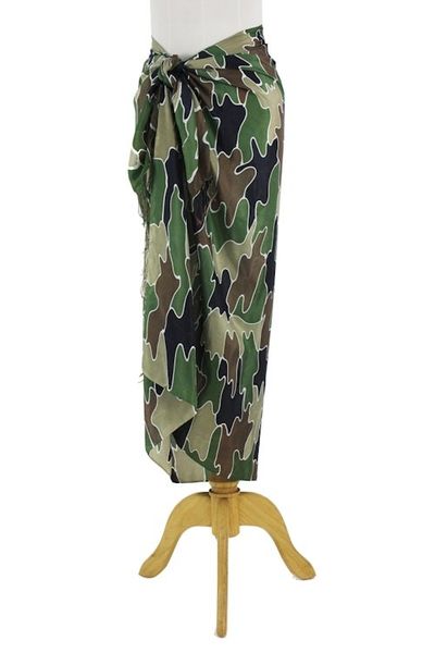 Alternate image for Artisan Crafted Silk Batik Sarong in Camouflage Print Camouflage