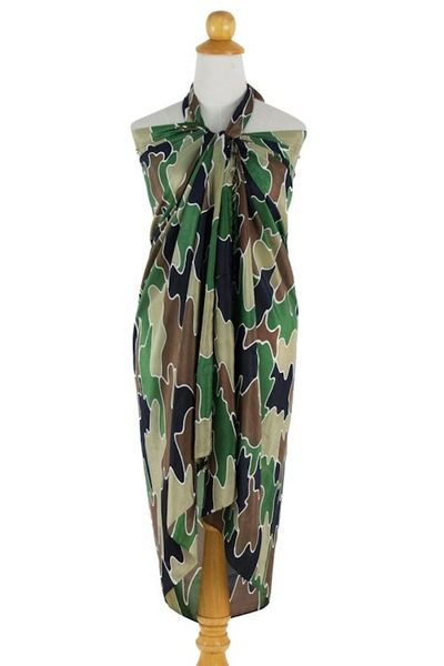 Alternate image for Artisan Crafted Silk Batik Sarong in Camouflage Print Camouflage