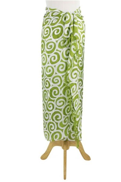 Alternate image for Handcrafted Thai Silk Batik Sarong in Green and White Lime Spiral