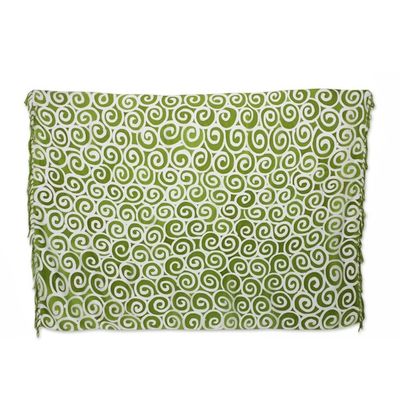 Alternate image for Handcrafted Thai Silk Batik Sarong in Green and White Lime Spiral