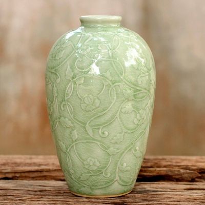 Alternate image for Fair Trade Green Celadon Ceramic Vase Wildflower