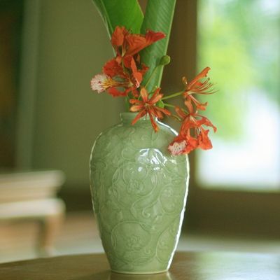 Alternate image for Fair Trade Green Celadon Ceramic Vase Wildflower