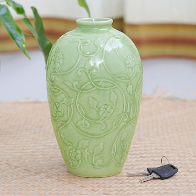 Alternate image for Fair Trade Green Celadon Ceramic Vase Wildflower