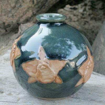 Alternate image for Artisan Crafted Celadon Ceramic Vase from Thailand Orchid in Dark Green Splendor