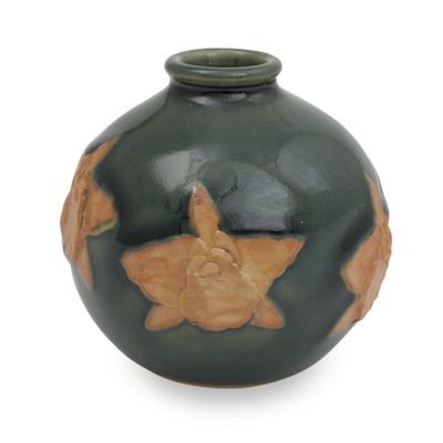 Alternate image for Artisan Crafted Celadon Ceramic Vase from Thailand Orchid in Dark Green Splendor