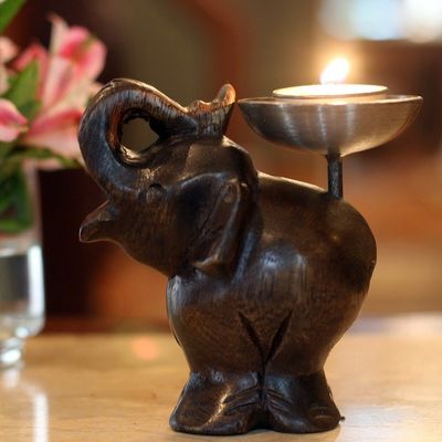 Alternate image for Fair Trade Mango Wood Candle Holder Elephant of Old Siam