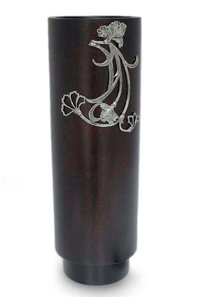 Alternate image for Mango wood and pewter vase Dance of the Flowers