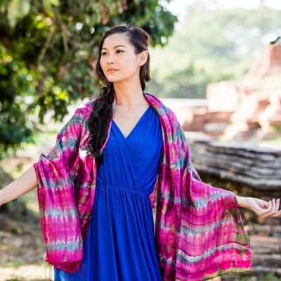 Alternate image for Tie Dye Silk Shawl Pink Reflecting Pools