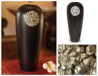 Alternate image for Mango wood and pewter vase Floral Moon