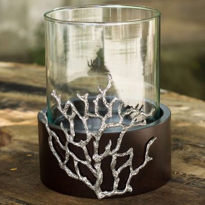 Alternate image for Hand Made Wood Candleholder Medium Coral Light