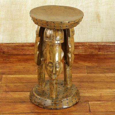 Alternate image for Hand Crafted Cedar Wood Faces Stool from Ghana United Family in Tan