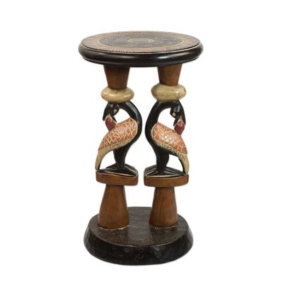 Alternate image for Hand-Carved Cedarwood Adinkra Accent Table from Ghana Sankofa Duo