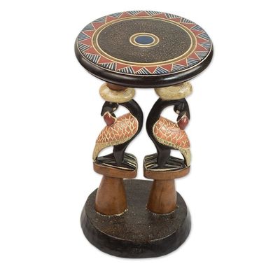 Alternate image for Hand-Carved Cedarwood Adinkra Accent Table from Ghana Sankofa Duo