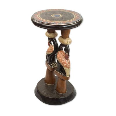 Alternate image for Hand-Carved Cedarwood Adinkra Accent Table from Ghana Sankofa Duo