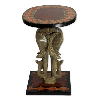 Alternate image for Cedar Wood Accent Table with Sculpted Elephants from Ghana Savannah Elephants