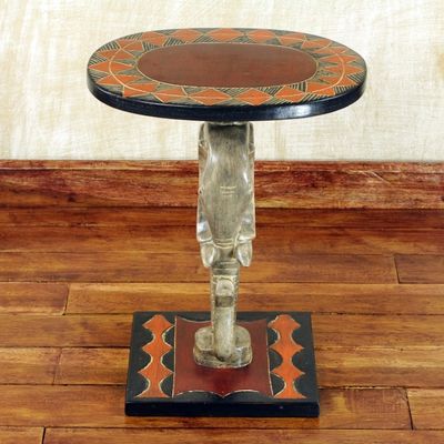 Alternate image for Cedar Wood Accent Table with Sculpted Elephants from Ghana Savannah Elephants