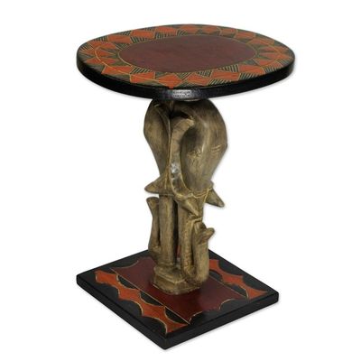 Alternate image for Cedar Wood Accent Table with Sculpted Elephants from Ghana Savannah Elephants
