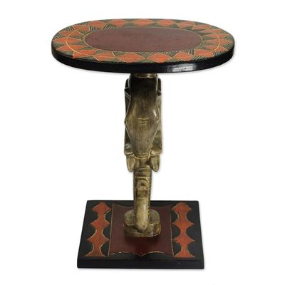 Alternate image for Cedar Wood Accent Table with Sculpted Elephants from Ghana Savannah Elephants