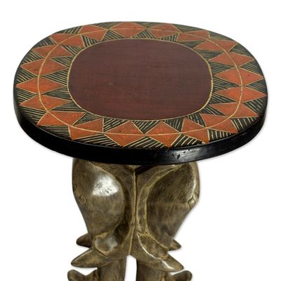 Alternate image for Cedar Wood Accent Table with Sculpted Elephants from Ghana Savannah Elephants