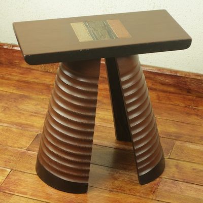 Alternate image for Handcrafted African Cedar Wood Stool Tekura Mask