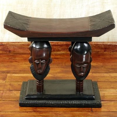 Alternate image for Handmade Ghanaian Cedar Wood Throne Stool With Faces United Household