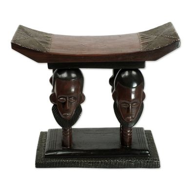 Alternate image for Handmade Ghanaian Cedar Wood Throne Stool With Faces United Household