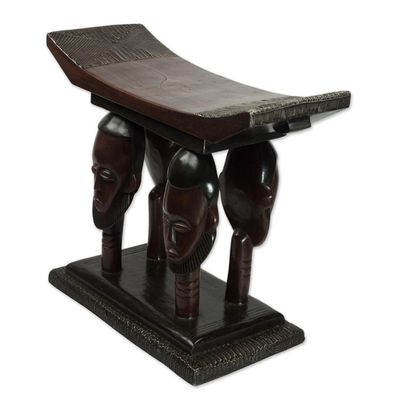 Alternate image for Handmade Ghanaian Cedar Wood Throne Stool With Faces United Household