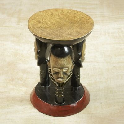 Alternate image for Handcrafted Decorative Stool with Face Designs from Ghana Household Family