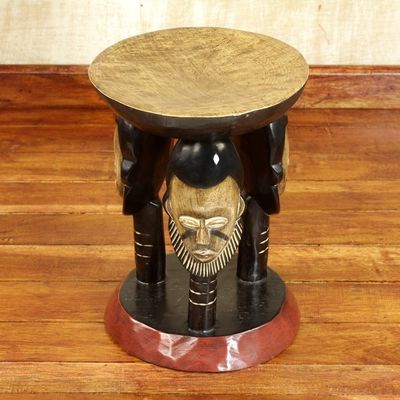 Alternate image for Handcrafted Decorative Stool with Face Designs from Ghana Household Family