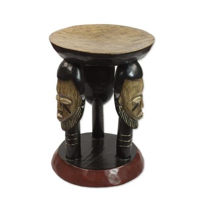 Alternate image for Handcrafted Decorative Stool with Face Designs from Ghana Household Family