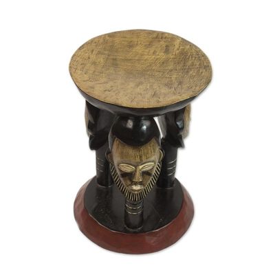 Alternate image for Handcrafted Decorative Stool with Face Designs from Ghana Household Family