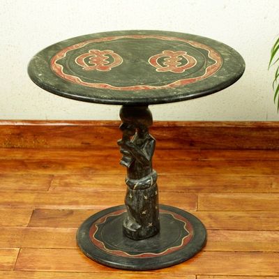 Alternate image for Hand Carved African Accent Table with Adinkra Symbol Mother and Child