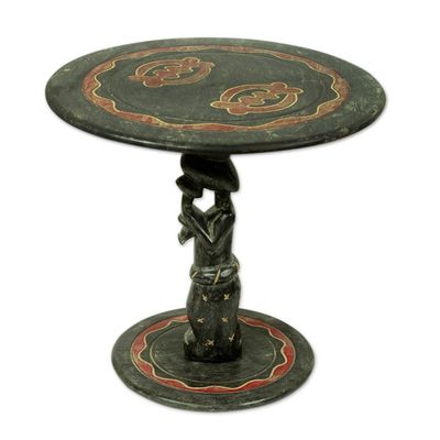 Alternate image for Hand Carved African Accent Table with Adinkra Symbol Mother and Child