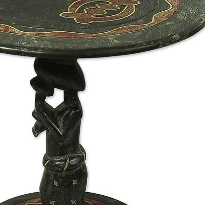 Alternate image for Hand Carved African Accent Table with Adinkra Symbol Mother and Child