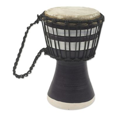 Alternate image for Artisan Crafted West African Decorative Djembe Black Drum Black Invitation to Peace