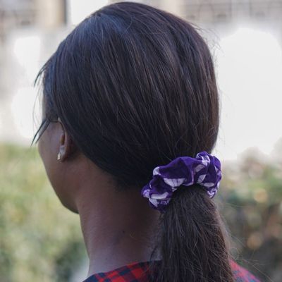 Alternate image for Purple White Batik Cotton Scrunchie Hand-Crafted in Ghana Thanks