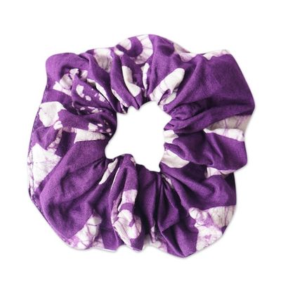 Alternate image for Purple White Batik Cotton Scrunchie Hand-Crafted in Ghana Thanks