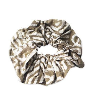 Alternate image for Handcrafted Olive Batik Cotton Scrunchie from Ghana Graceful Olive