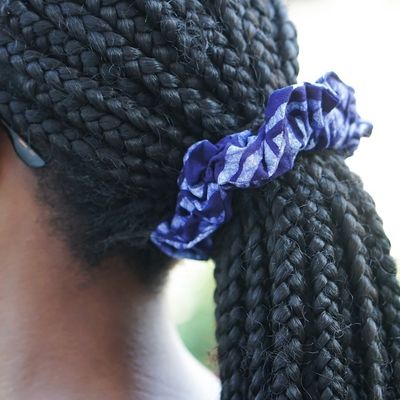 Alternate image for Patterned Blue Cotton Scrunchie Crafted in Ghana Sea Flower
