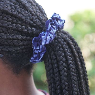 Alternate image for Patterned Blue Cotton Scrunchie Crafted in Ghana Sea Flower